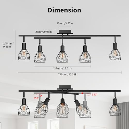 Spot tavan 5x E14 reglabil negru LVWIT, iluminare directionata