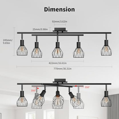 Spot tavan 5x E14 reglabil negru LVWIT, iluminare directionata