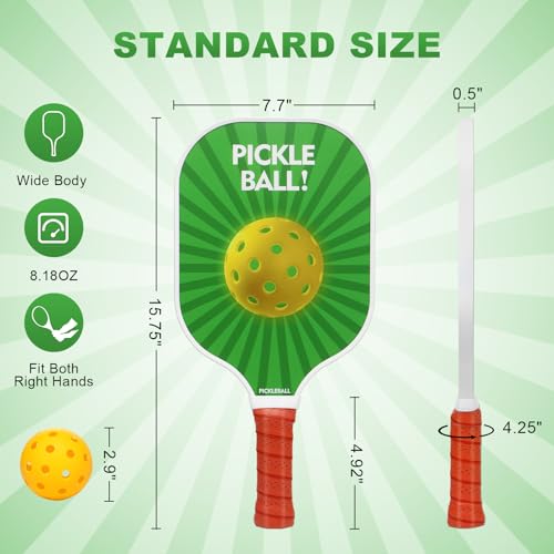 Set palete si mingi Pickleball 2 buc + mingi, Fiberglas, PP core, ergonomic