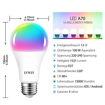 Bec smart E27 A70 LVWIT 12W 1521lm RGBCW WiFi Alexa Tuya, set 4