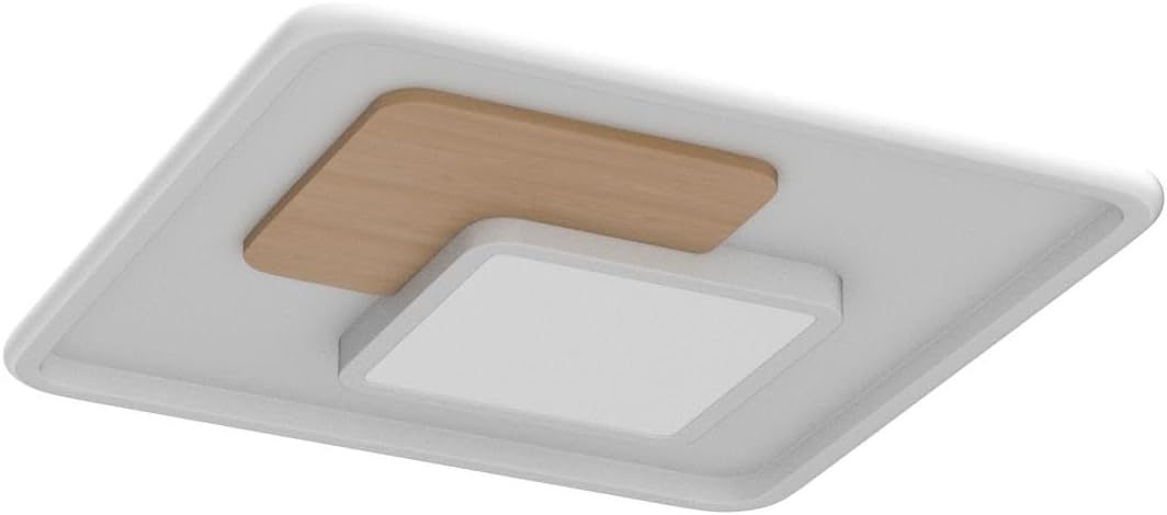 FitzMia Square LED Ceiling Light, Ceiling Light with Wood, Ceiling Lights Dimmable with Remote Control, Modern Round Wooden Ceiling Light for Bedroom, Children's Room, Kitchen (31.5x31.5 cm, 30 W)