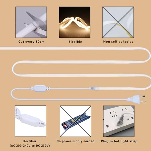 Banda LED COB 20 m 220V IP65 3000K CRI90 288LED/m, lumina uniforma