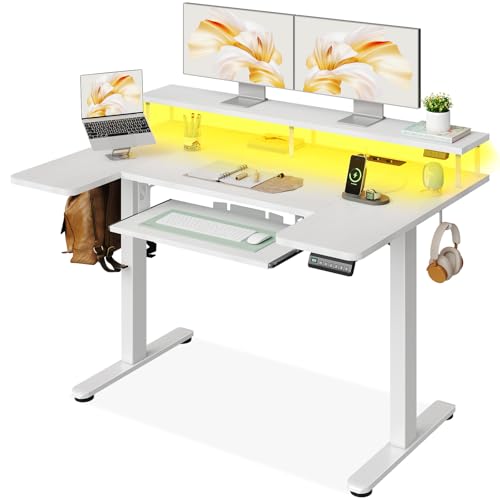 Birou electric reglabil pe inaltime 120 cm OffiGo U, USB, LED, suport monitor