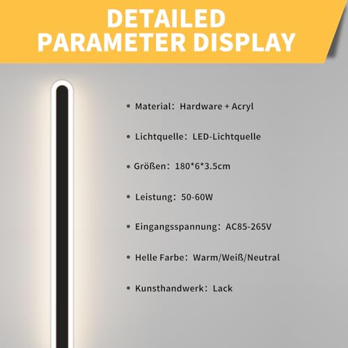 Aplica LED exterior 180 cm, reglabila, lumina tricolora 3000K/4500K/6000K cu functie memorie, montaj fix, ideala pentru gradina si fatade, negru