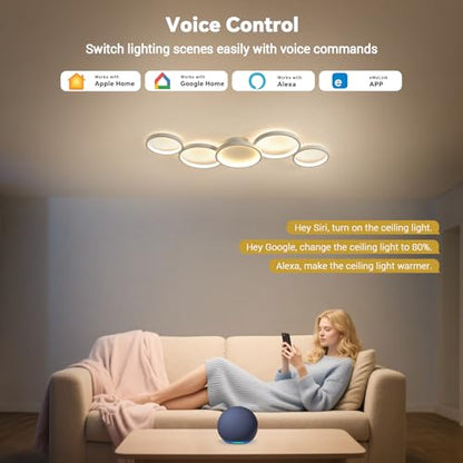 Plafoniera LED moderna 50W de 100 cm cu telecomanda si control smart