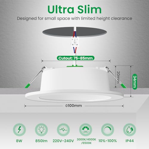 Spot LED incastrat dimabil 8W IP44 set 6 buc + ALUSSO + 3 temperaturi