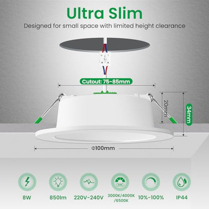 Spot LED incastrat dimabil 8W IP44 set 6 buc + ALUSSO + 3 temperaturi