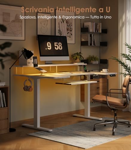 Birou electric reglabil pe inaltime 120 cm OffiGo U, USB, LED, suport monitor