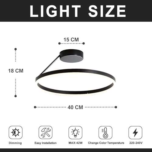 Plafoniera LED design circular 40cm, Ring, dimabila, negru