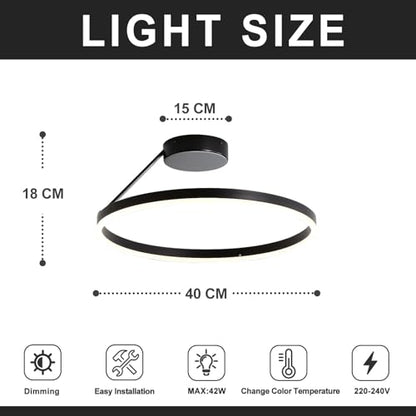 Plafoniera LED design circular 40cm, Ring, dimabila, negru