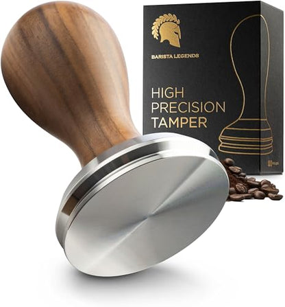 Espresso Tamper 58.5 mm BaristaLegends + baza inox, maner lemn, anti-vacuum