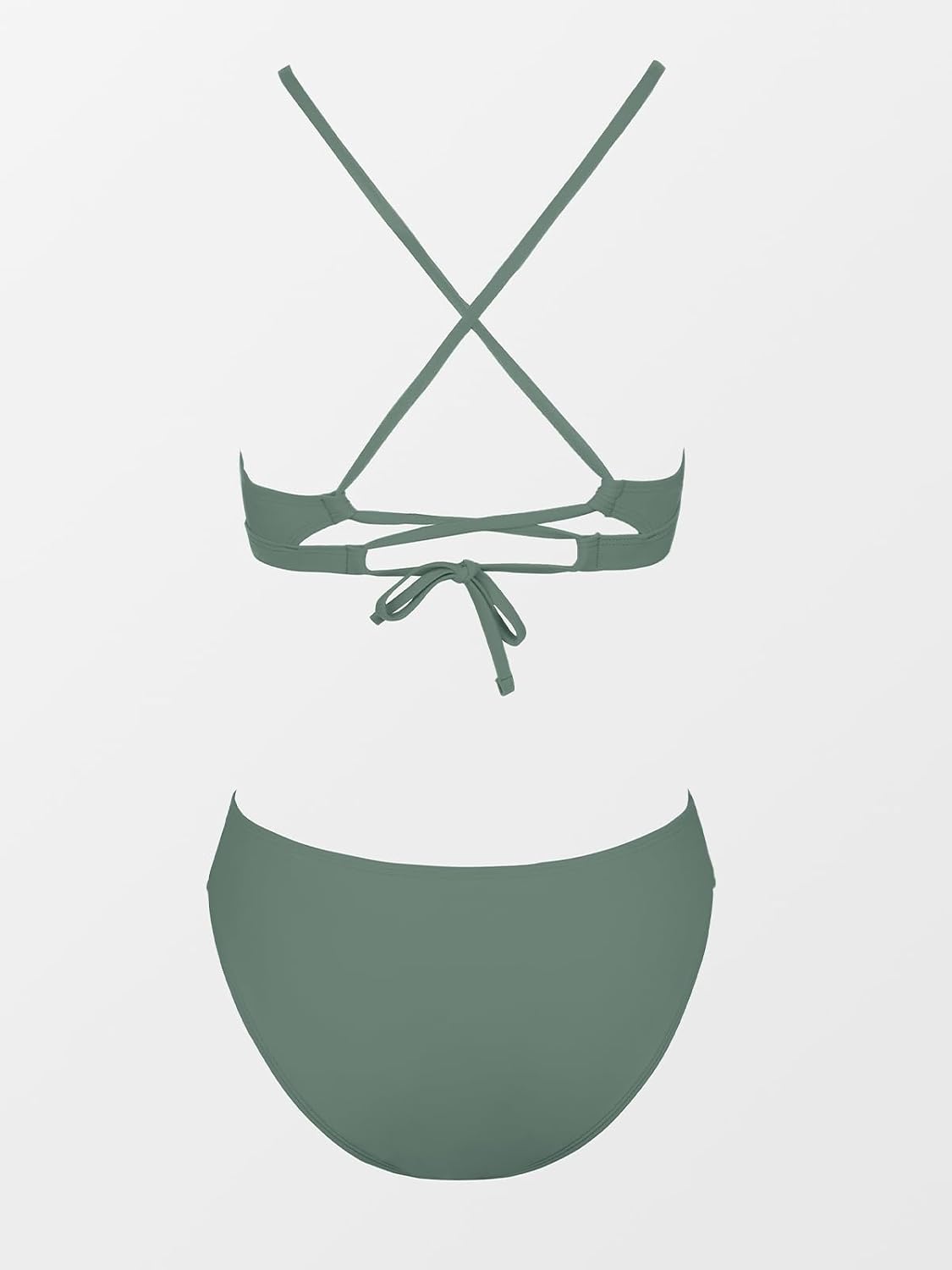 Costum de baie bikini CUPSHE din doua piese, cu detalii contrastante, marimea L, verde salvie