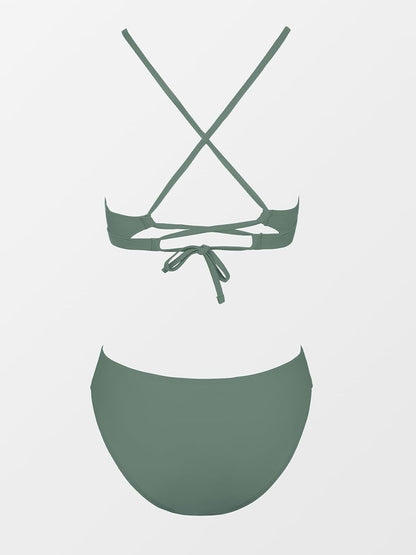 Costum de baie bikini CUPSHE din doua piese, cu detalii contrastante, marimea L, verde salvie
