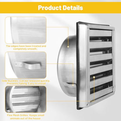 Grila ventilatie 125 mm LALAGO inox 304 cu clapeta antiretur si plasa