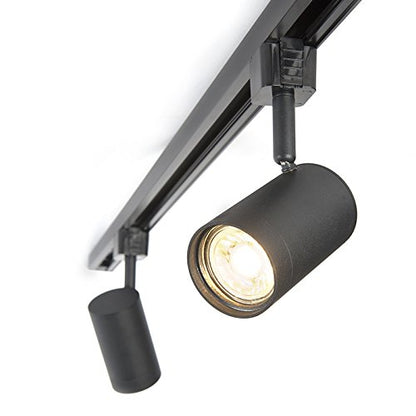 Spot tavan pe sina QAZQA Jeana, sistem iluminat 1 faza cu 3 spoturi, negru cu auriu/alama, pentru living si dormitor, iluminat interior modern