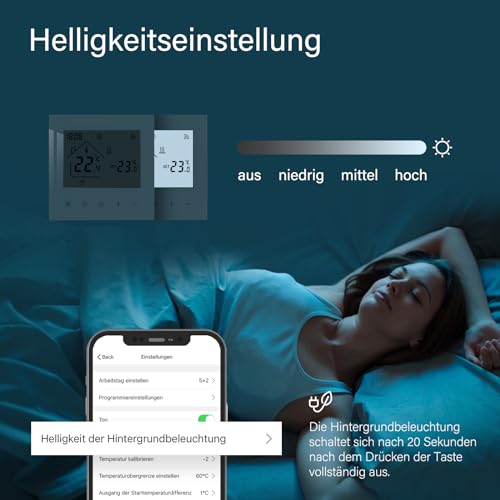 Termostat inteligent Beok WiFi pentru incalzire, centrala termica si incalzire in pardoseala, termostat de ambient programabil cu LCD digital, 3A, TDR89W-WIFI-WPB, alb