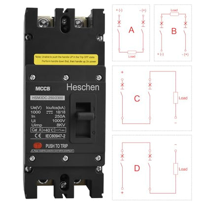 Intrerupator automat MCCB HSM3DC-250 Heschen + 2P DC1000V 250A PV