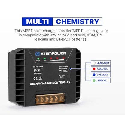 Controller MPPT 20A 12V/24V ATEM POWER + incarcare automata PV