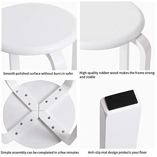 Set 4 scaune dining IBUYKE, din lemn, suprapozabile, cu talpa antiderapanta, ideale pentru bucatarie, sala mese sau pub, alb, model RF-717-4