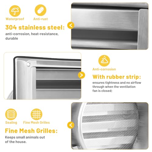 Grila ventilatie 125 mm LALAGO inox 304 cu clapeta antiretur si plasa