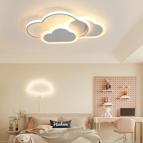 Plafoniera LED copii 42 cm dimabila cu telecomanda 32W - Clouds