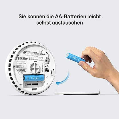 Detector de fum cu baterie inclusa si inlocuibila, alarma de incendiu cu indicator LED si buton de silentios, conform standard EN 14604, set 4 bucati