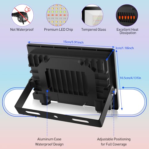 Set Proiectoare LED RGB 30W interior/exterior, WiFi/Bluetooth T-SUNUS, IP66, 2 buc