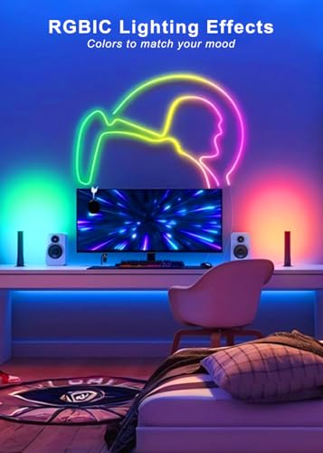 Banda LED Neon 10m RGBIC 5V - Smart Control App, waterproof, sync muzica