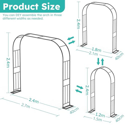 Arc metalic pentru Flori, cu latime reglabila 1.2/1.8/2.4 m, ideal pentru plante cataratoare si decor de gradina.