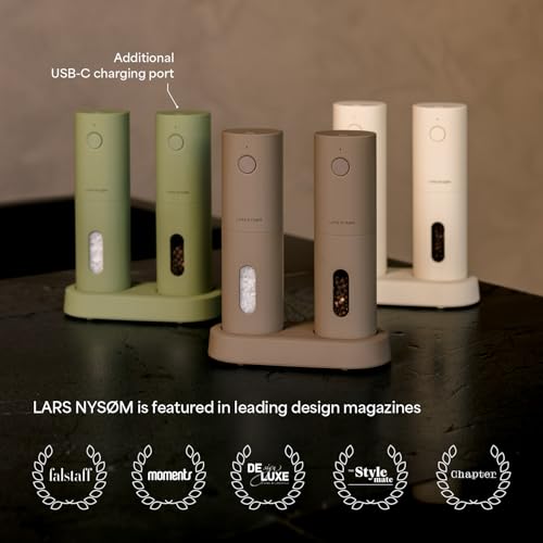 Set rasnite sare si piper electrice + LARS NYSOM + USB, LED, macinare ceramica