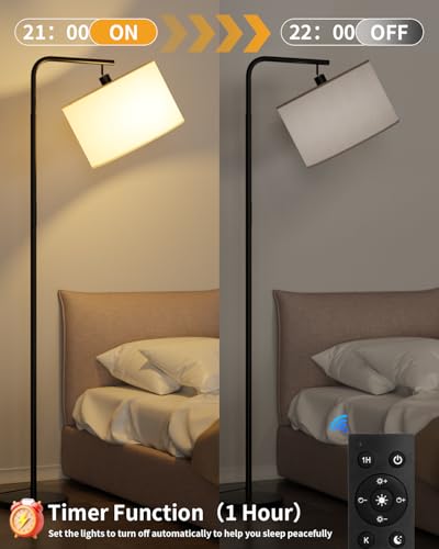 Topiwen lampa de podea moderna, dimabila, cu telecomanda si intrerupator de picior, 11 temperaturi culoare 3000-6000K, LED 8W economic, metal, pentru living si birou