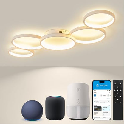 Plafoniera LED moderna 50W de 100 cm cu telecomanda si control smart