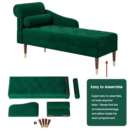 Canapea Vesgantti tip chaise longue din catifea, cu brate si perna, 149.5x54x76 cm, elegant si confortabil