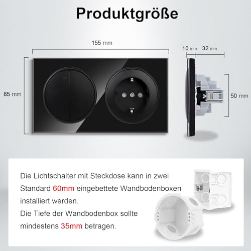 Priza Schuko cu intrerupator dublu 1-way CNBINGO, sticla securizata