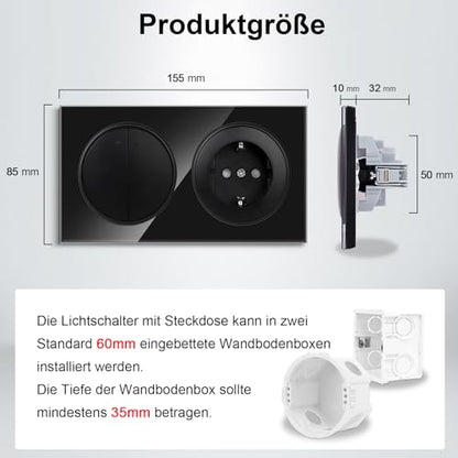 Priza Schuko cu intrerupator dublu 1-way CNBINGO, sticla securizata