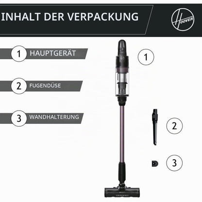 Aspirator vertical fara fir Hoover HF1P10H, 40 AW, ecran LED, negru/violet pastel