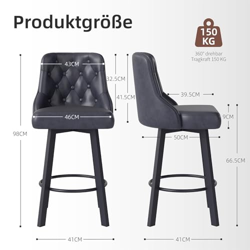 Scaune bar 66.5cm rotative 360° set 2 Youhauchair, PU impermeabil, 150kg