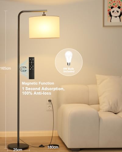 Topiwen lampa de podea moderna, dimabila, cu telecomanda si intrerupator de picior, 11 temperaturi culoare 3000-6000K, LED 8W economic, metal, pentru living si birou