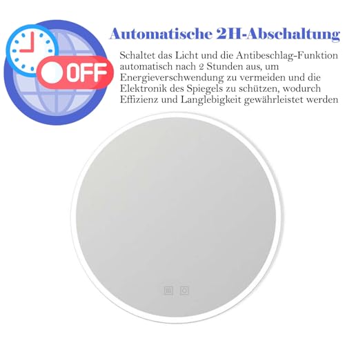 Oglinda baie LED rotunda 50 cm + Touch + Anti-aburire + Dimabila