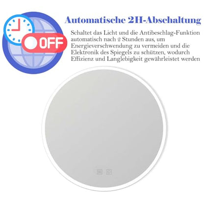 Oglinda baie LED rotunda 50 cm + Touch + Anti-aburire + Dimabila