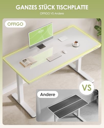 Birou electric reglabil pe inaltime OffiGo Glass, 120x60 cm, blat din sticla, sertar, USB si Type-C, alb