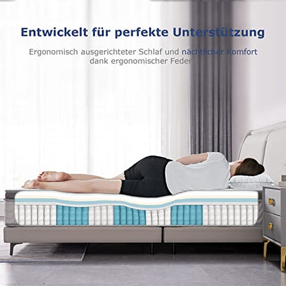 Saltea cu arcuri impachetate si spuma de memorie SuiLong 180x200cm, 7-Zone, Fermitate H3-H4