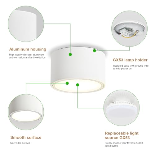 Spoturi LED aplicate GX53 6W 4000K 550lm KYOTECH, alb mat, 4 buc