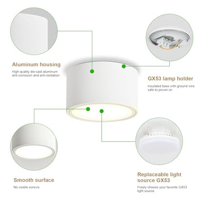 Spoturi LED aplicate GX53 6W 4000K 550lm KYOTECH, alb mat, 4 buc