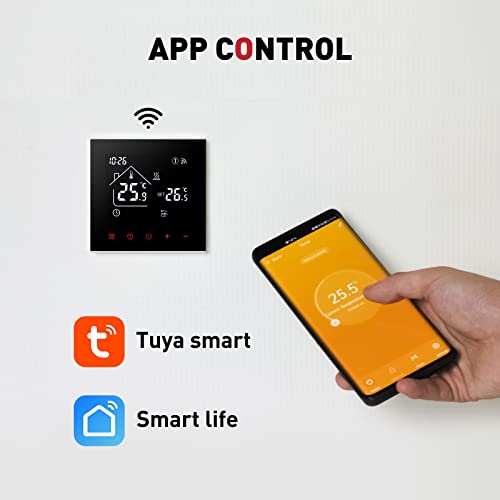 Termostat inteligent Beok WiFi pentru incalzire in pardoseala cu apa, compatibil Tuya, Alexa si Google Home, 220V, negru