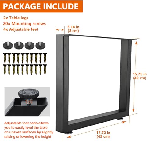 Picioare masa metal 40x45cm, negre, stil industrial patrat
