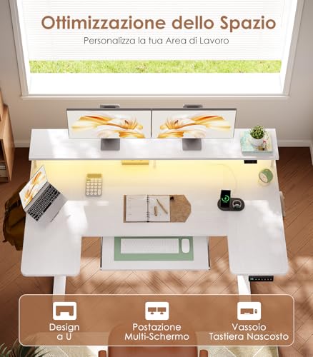 Birou electric reglabil pe inaltime 120 cm OffiGo U, USB, LED, suport monitor