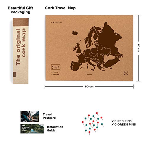 Harta decorativa din pluta Woody Map XL + Miss Wood + Europa, maro