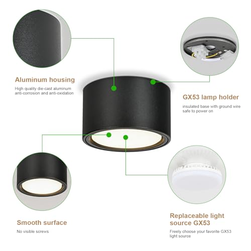 Spot LED aplicat GX53 6W 4000K 550lm negru mat KYOTECH, 4 buc