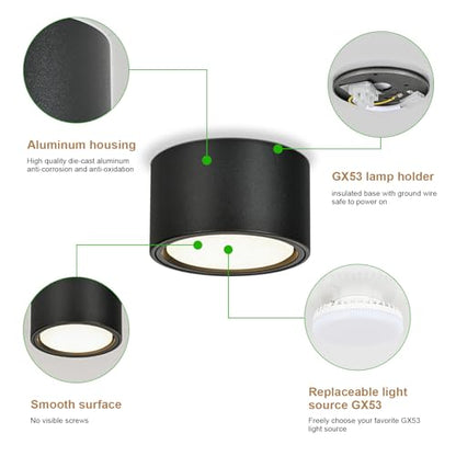 Spot LED aplicat GX53 6W 4000K 550lm negru mat KYOTECH, 4 buc